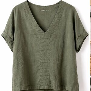 Universal Thread Linen Blend Blouse XXL Olive Green V Neck Oversized Top